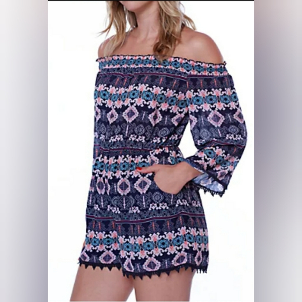 Taylor & Sage Off The Shoulder Smocked Romper L